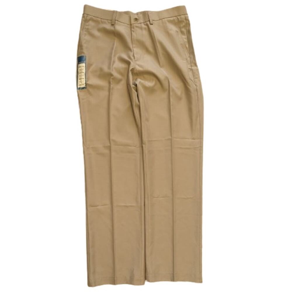 Haggar Mens Performance Microfiber Solid Straight Fit Slack-Tan-34Wx32L-NWT-C167